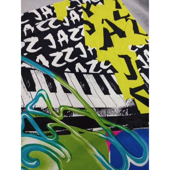 Vintage Silk Scarf Jazz Music Bold Bright 34x33 Unique Trombone Casca 80s - Picture 9 of 10